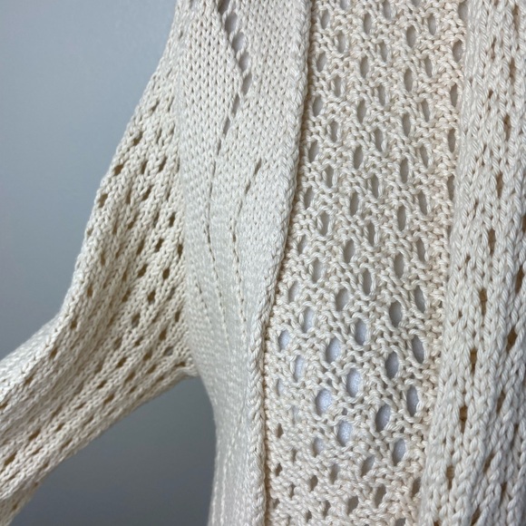 PURE Handknit Cream Open Front Crochet Sweater Cardigan Women’s Small/Medium - Picture 8 of 15